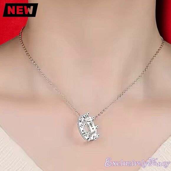 New Exclusively Fancy 925 Sterling Silver Crown Pendant Necklace - Picture 5 of 8